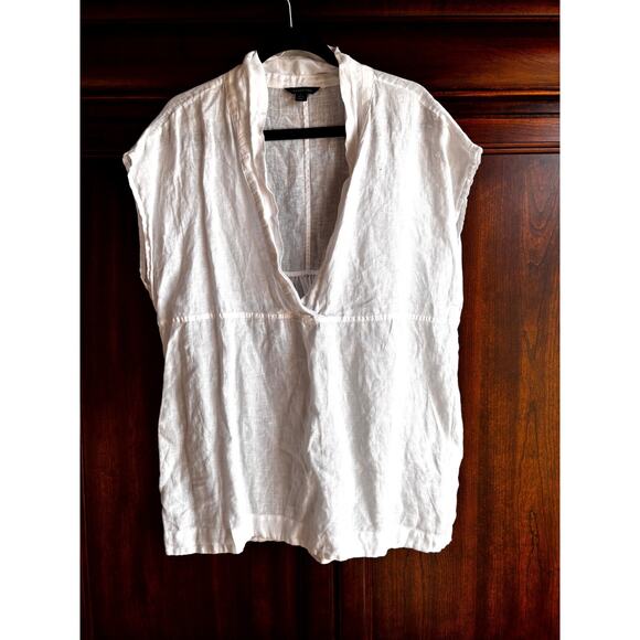 Lands' End 14 - 16 White Linen Top Coverup Tunic Breezy Beach Pullover - Picture 1 of 8